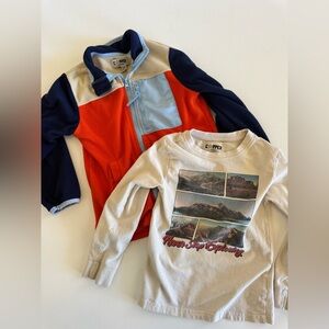 Copper Kids Colorblock Fleece Jacket & Graphic Tee Set - Navy/Orange/Cream
